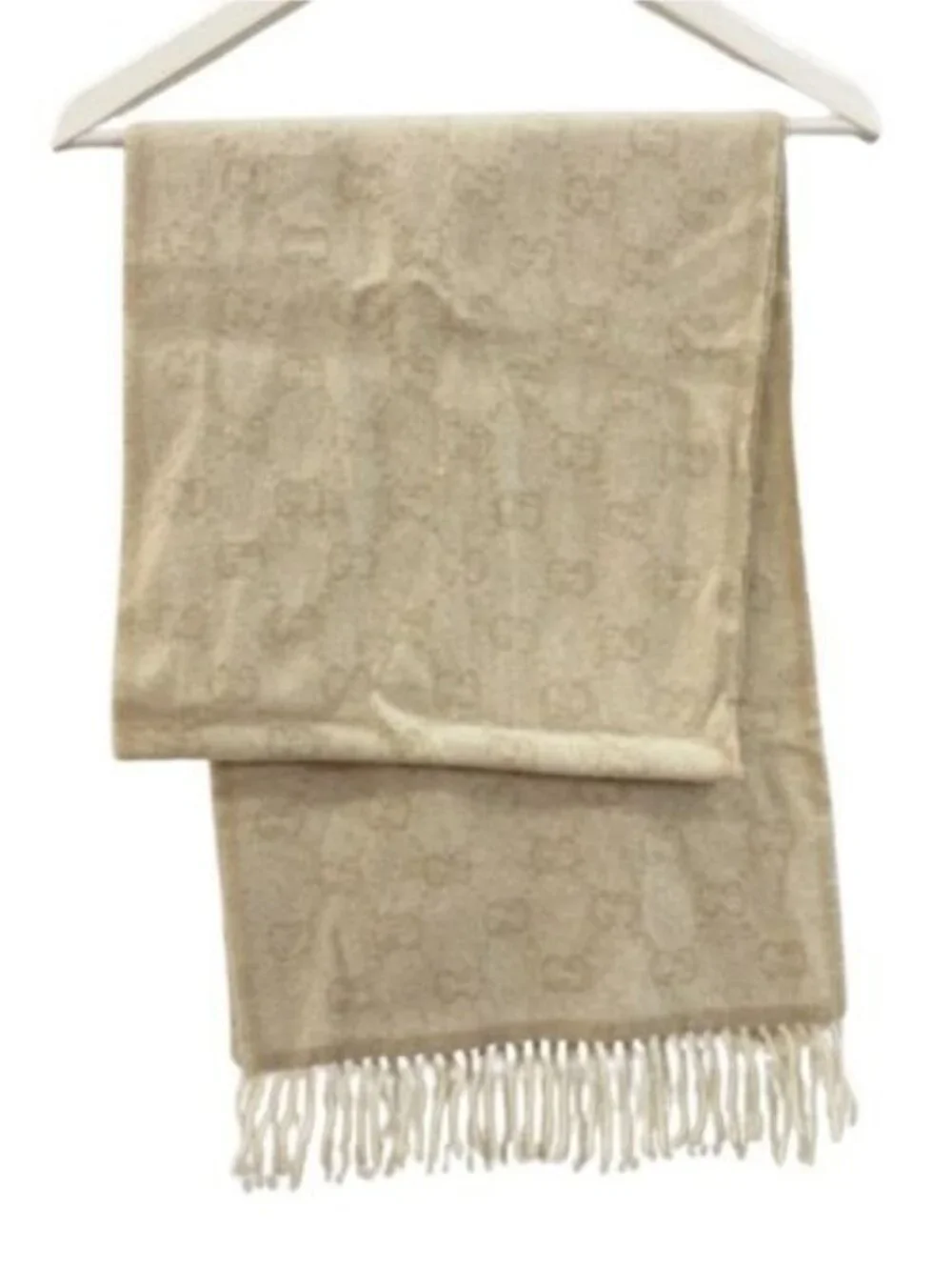 Gucci Scarf GG Wool Alpaca Beige Fringe Shawl